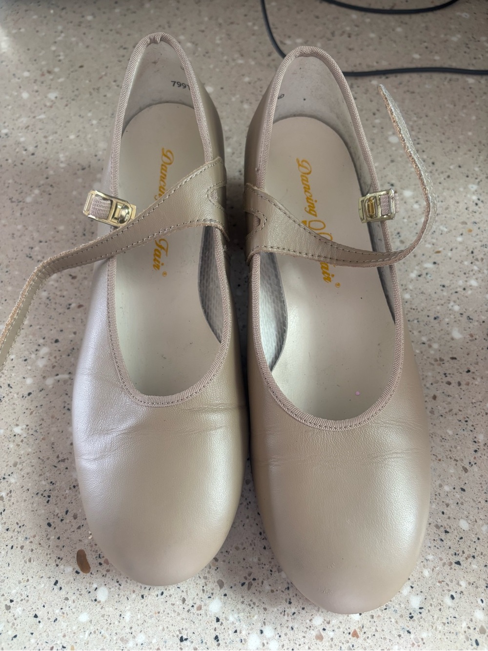 Dance Mary Jane Leather Flats in Beige